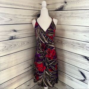 EXPRESS Red & Purple Floral Tropical Strappy Back Wrap Dress Size 3/4